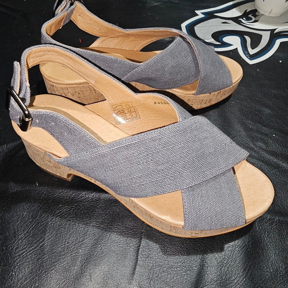 Garnet Hill Womens‎ Blue Eliana Crossover Cork Heels 38 8